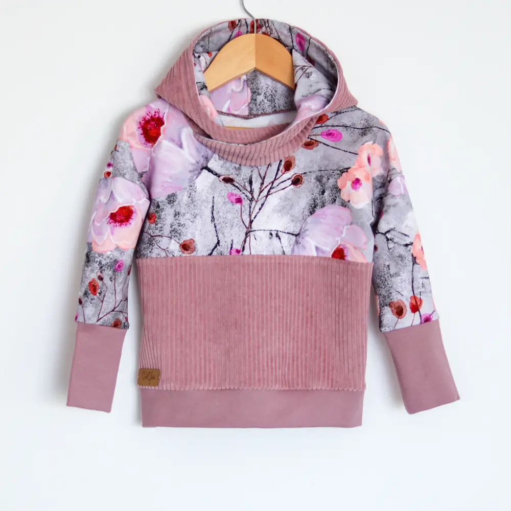 Sweat à capuche bi matières imprimé