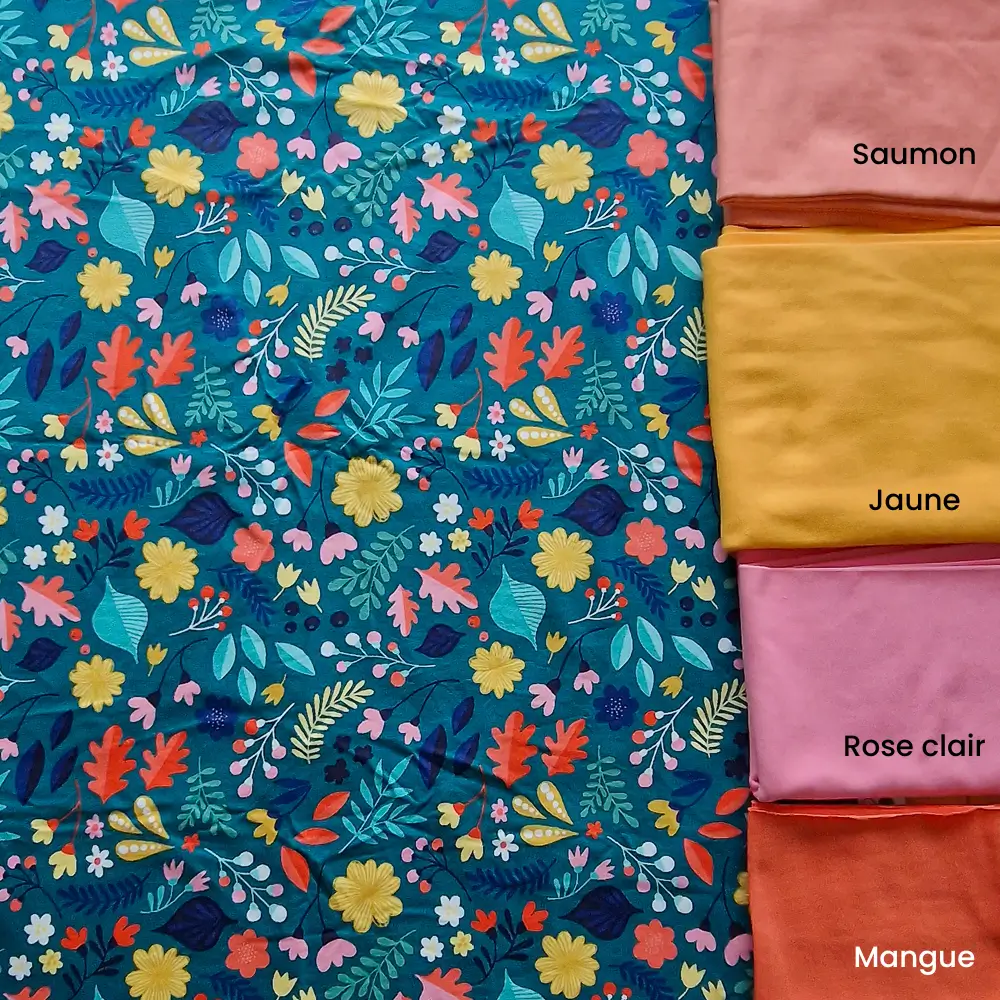 Association Bord cote et French Terry Primerose fond pétrole