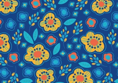 Imprimé Grandes fleurs jaunes et bleues